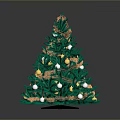 Festive Christmas Tree Decoration With Gold Silver Ornaments Star And Ribbon For Holiday Home Decor