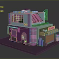 Colorful Cartoon Style 3D Model Building With DANS And RECEPTION Signboards Awning Windows And Doors