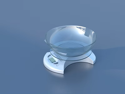 Clear Glass Bowl Placed On Digital Kitchen Scale For Measuring 3d model