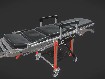 Medical Stretcher with Black Mattress Metal Frame and Wheels Emergency Transport Equipment 3d model