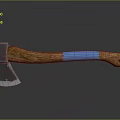 Durable Metal Head Axe With Wooden Handle And Blue Grip Design