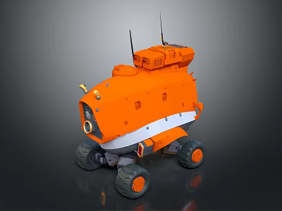 Orange Mars Rover Exploring Planetary Terrain With Robotic Wheels And Scientific Instruments 3d model