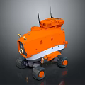 Orange Mars Rover Exploring Planetary Terrain With Robotic Wheels And Scientific Instruments