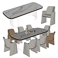 Modern Dining Table Set With Marble Top And Mixed White Brown Chairs 3d model
