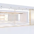Modern White Exhibition Booth With Glass Panels Colorful Logo And Golden Leaf Pattern