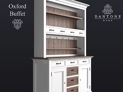 White Oxford Buffet Cabinet With Wooden Shelves And Drawers For Storage 3d model