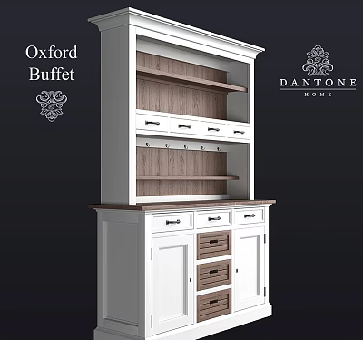 White Oxford Buffet Cabinet With Wooden Shelves And Drawers For Storage 3d model
