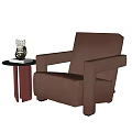 Brown Modern Single Sofa With Small Round Side Table And Decorative Owl Figurine 3d model