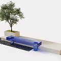 Modern Blue Outdoor Landscape Bench With Tree Gravel And White Base Design