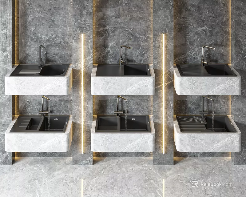 Modern Wall Mounted Marble Kitchen Sink With Sleek Faucet In Contemporary Kitchen Design 3d model 