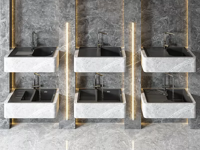 Modern Wall Mounted Marble Kitchen Sink With Sleek Faucet In Contemporary Kitchen Design 3d model
