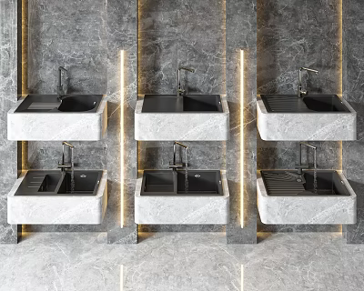 Modern Wall Mounted Marble Kitchen Sink With Sleek Faucet In Contemporary Kitchen Design 3d model