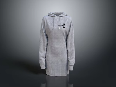 Gray Long Sleeve Hoodie Dress with Drawstring Hood and Small Emblem Design 3d model