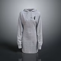 Gray Long Sleeve Hoodie Dress with Drawstring Hood and Small Emblem Design