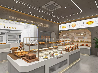 Modern Dessert Shop Interior With Glass Display Cases And Various Fresh Pastries 3d model