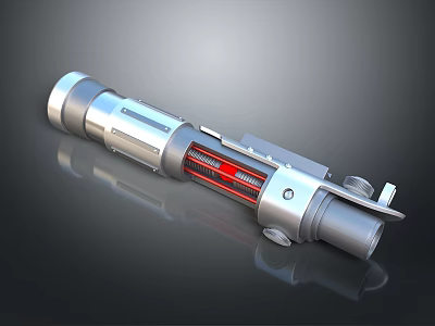 Futuristic Silver Weapon With Red Internal Structure And Mechanical Design 3D Rendering 3d model
