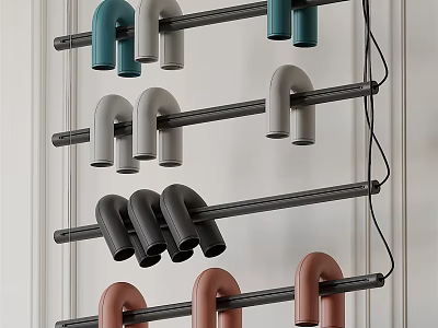 Modern Chandelier With Multiple Colored Pipes On Layered Black Racks And Stylish Design 3d model