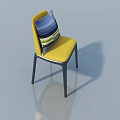 Yellow Chair With Blue Green Striped Pillow And Black Legs In Light Blue Background