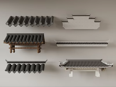 Traditional Chinese Architectural Components With Black Roof Tiles Wooden Eaves And Roof Structures 3d model