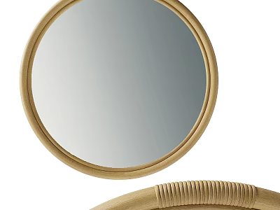 Stylish Round Mirror With Gold Frame And Woven Texture For Home Decor 3d model