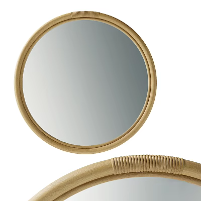 Stylish Round Mirror With Gold Frame And Woven Texture For Home Decor 3d model