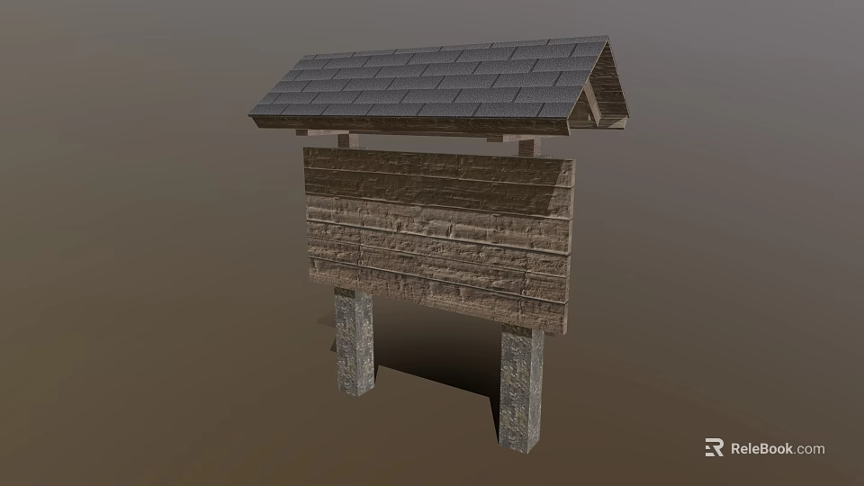 Sturdy Industrial Equipment Structure Featuring Wooden Body Gray Tile Roof And Stone Support Pillars 3d model 