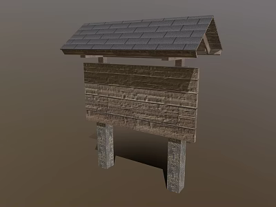 Sturdy Industrial Equipment Structure Featuring Wooden Body Gray Tile Roof And Stone Support Pillars 3d model