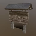 Sturdy Industrial Equipment Structure Featuring Wooden Body Gray Tile Roof And Stone Support Pillars