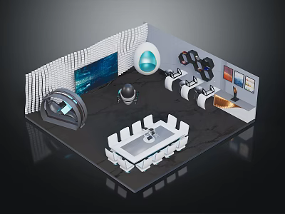 Futuristic Living Room Interior With Round Seats Large Display And Tech Equipment 3d model