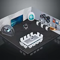 Futuristic Living Room Interior With Round Seats Large Display And Tech Equipment