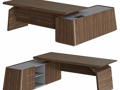 Elegant Modern Wooden Office Desk Design With Storage Drawers And Compartments 3d model