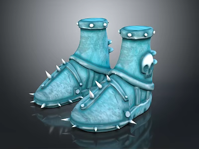 Blue Spiked Protective Boots Equipment With Metal Rivets And Sturdy Design 3d model