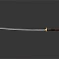 Traditional Japanese Katana With Sharp Metal Blade And Golden Handle On Dark Surface