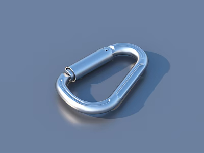Silver Metal Carabiner with Locking Mechanism and Shiny Surface for Outdoor Use 3d model