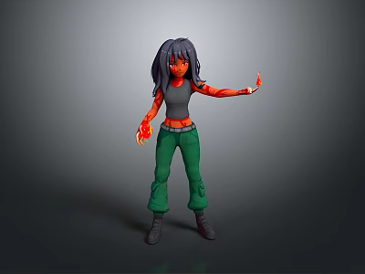 Game And Movie Character With Black Hair Green Pants And Fire Hands 3d model