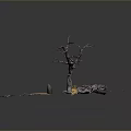 Gray Background Featuring Wooden Branch Stone Piece Wooden Plank And Scattered Fragments