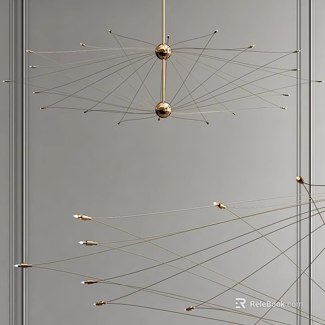 Contemporary Modern Geometric Chandelier With Metallic Wire Structure And Spherical Accents 3d model 