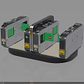 Modern Access Control Turnstiles with Metallic Frames Green Panels and Safety Indicators 3d model