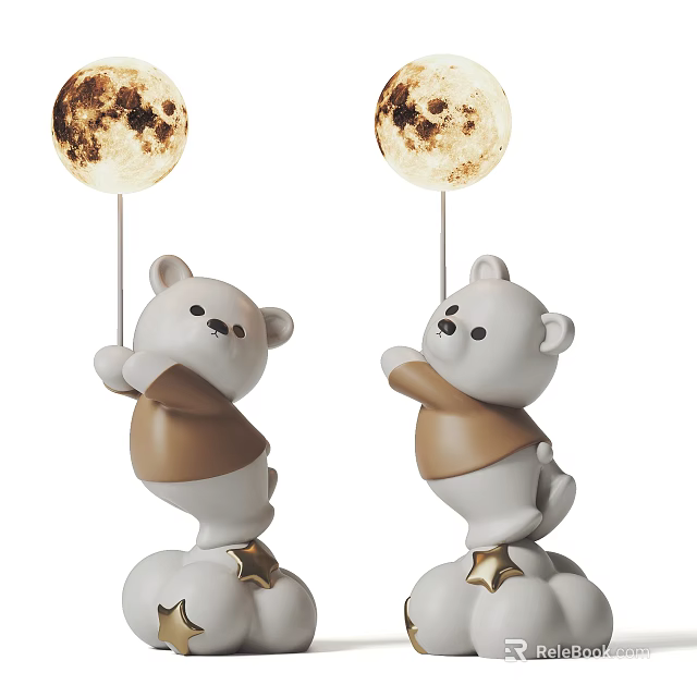 Cute Teddy Bear Floor Lamp With Moon Shaped Light And Cloud Star Base 3d model