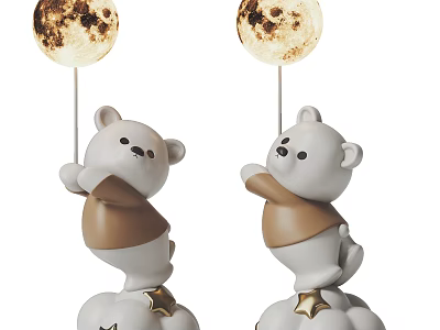 Cute Teddy Bear Floor Lamp With Moon Shaped Light And Cloud Star Base 3d model