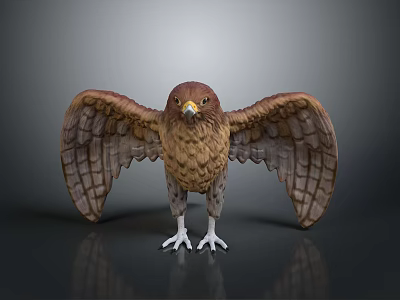 Realistic Eagle Sculpture With Spread Wings Standing On Dark Reflective Surface 3d model