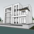 Modern Detached Villa Exterior With Large Windows Balcony And Swimming Pool