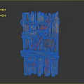 Rustic Wooden Planks Art Sculpture With Blue Red Paint And Metal Pieces