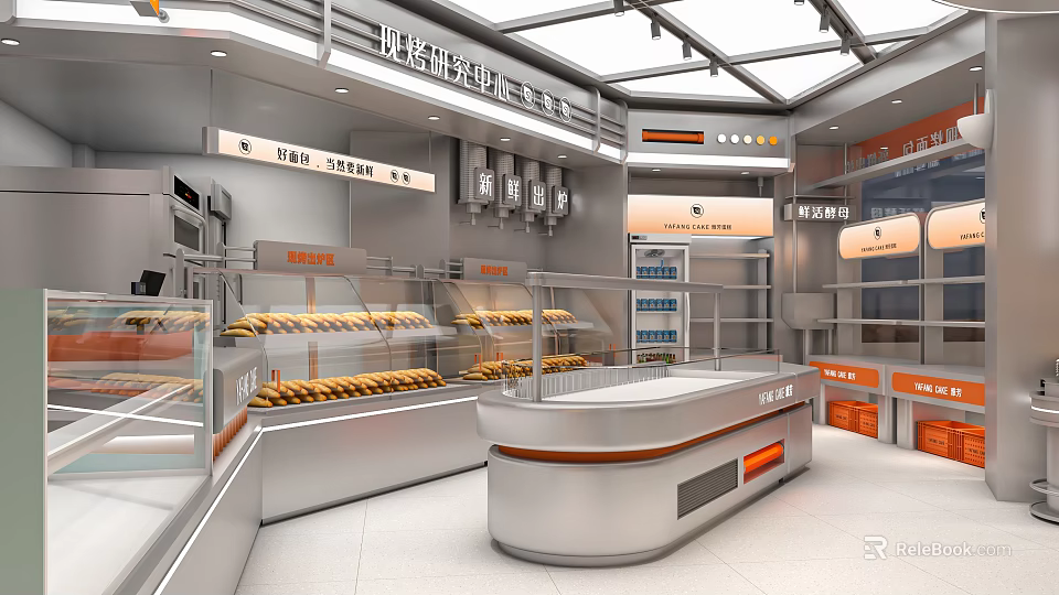 Bright Modern Dessert Shop Interior With Glass Display Cases And Pastry Counter 3d model 