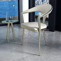 Modern Cream Dining Chair With Gold Frame And Glass Side Table By Large Window With City View