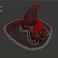 Black Witch Hat with Red Rose Gray Bow Pearl Strings and White Lace Trim