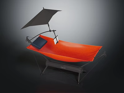 Outdoor Hammock Furniture with Orange Fabric Black Stand and Canopy Cushion 3d model