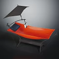 Outdoor Hammock Furniture with Orange Fabric Black Stand and Canopy Cushion
