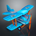 Blue Toy Passenger Plane With Orange Propeller Landing Gear And Bee Patterns On Wings