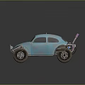 Blue Modified Beetle Style Car With Large Tires Metal Frame And Antenna
